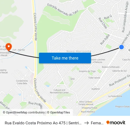 Rua Evaldo Costa Próximo Ao 475 | Sentrinho to Femass map