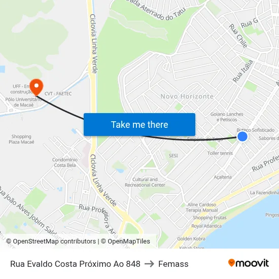 Rua Evaldo Costa Próximo Ao 848 to Femass map
