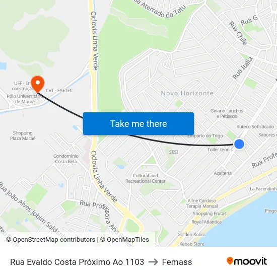Rua Evaldo Costa Próximo Ao 1103 to Femass map