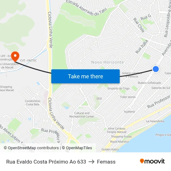Rua Evaldo Costa Próximo Ao 633 to Femass map