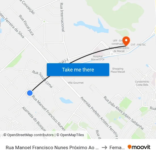 Rua Manoel Francisco Nunes Próximo Ao 1418 to Femass map