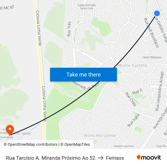 Rua Tarcísio A. Miranda Próximo Ao 52 to Femass map