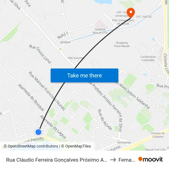 Rua Cláudio Ferreira Gonçalves Próximo Ao 86 to Femass map