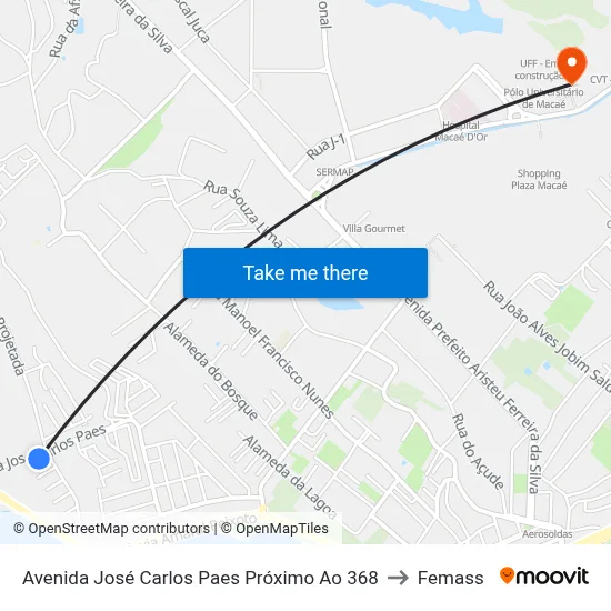 Avenida José Carlos Paes Próximo Ao 368 to Femass map