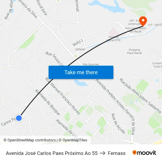 Avenida José Carlos Paes Próximo Ao 55 to Femass map