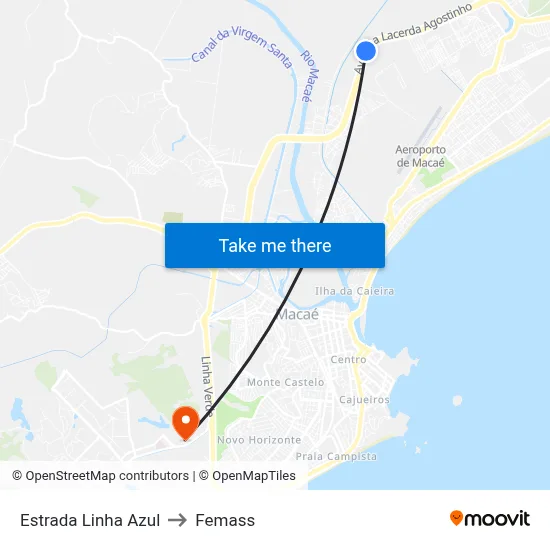 Estrada Linha Azul to Femass map