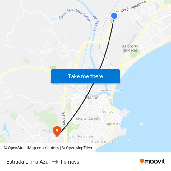 Estrada Linha Azul to Femass map