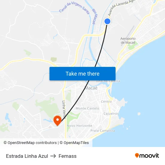 Estrada Linha Azul to Femass map