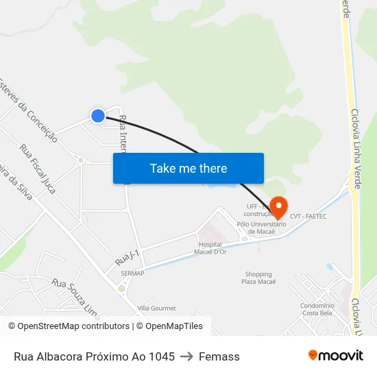 Rua Albacora Próximo Ao 1045 to Femass map