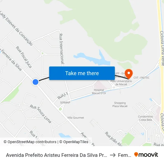 Avenida Prefeito Aristeu Ferreira Da Silva Próximo Ao 2090 to Femass map