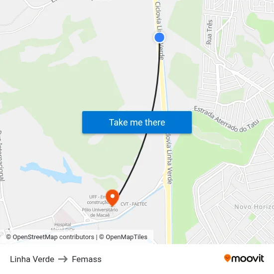 Linha Verde to Femass map