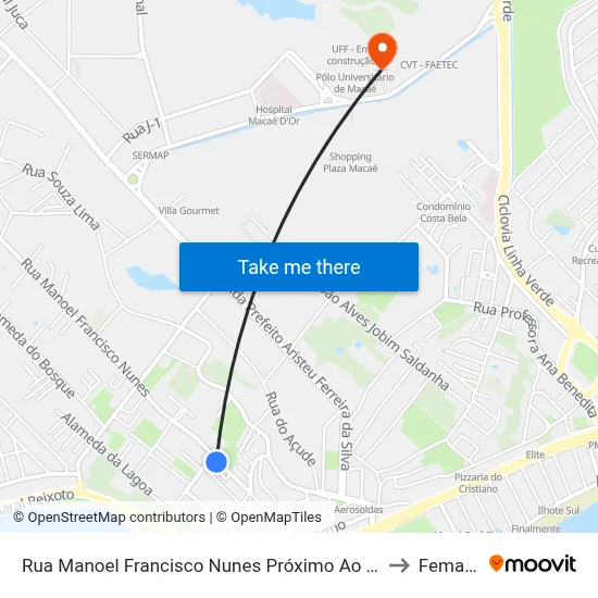 Rua Manoel Francisco Nunes Próximo Ao 291 to Femass map