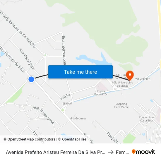 Avenida Prefeito Aristeu Ferreira Da Silva Próximo Ao 2155 to Femass map