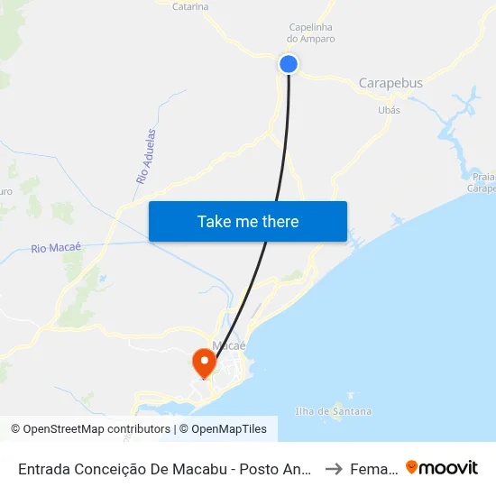 Entrada Conceição De Macabu - Posto Andorinha to Femass map