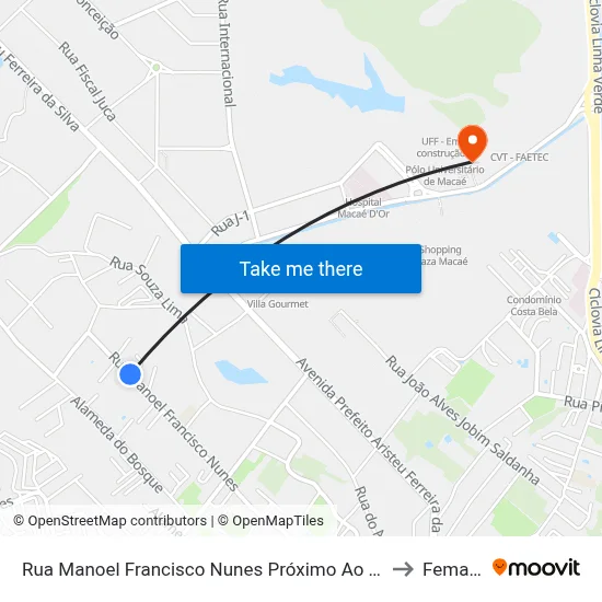 Rua Manoel Francisco Nunes Próximo Ao 1300 to Femass map