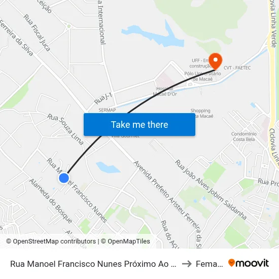 Rua Manoel Francisco Nunes Próximo Ao 1225 to Femass map