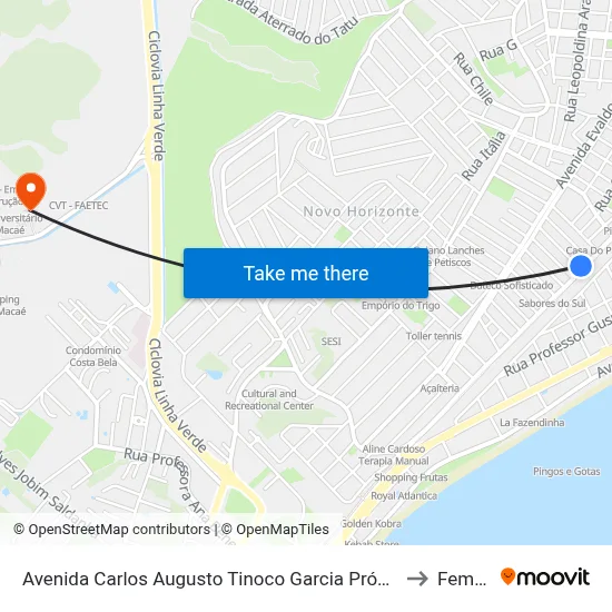 Avenida Carlos Augusto Tinoco Garcia Próximo Ao 822 to Femass map