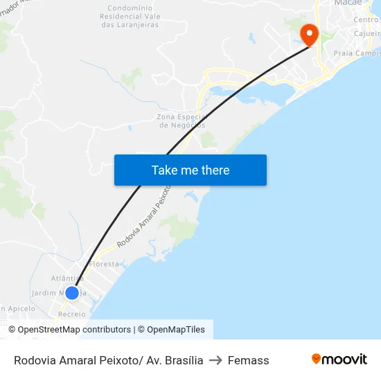 Rodovia Amaral Peixoto/ Av. Brasília to Femass map