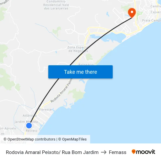 Rodovia Amaral Peixoto/ Rua Bom Jardim to Femass map