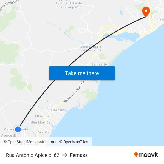 Rua Antônio Apicelo, 62 to Femass map