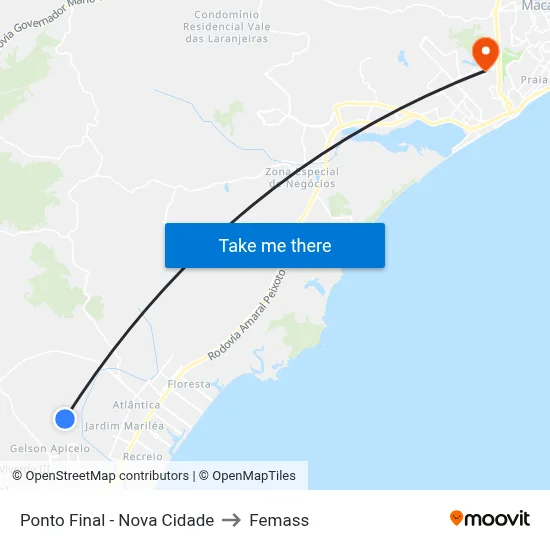 Ponto Final - Nova Cidade to Femass map