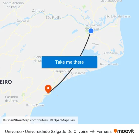 Universo - Universidade Salgado De Oliveira to Femass map