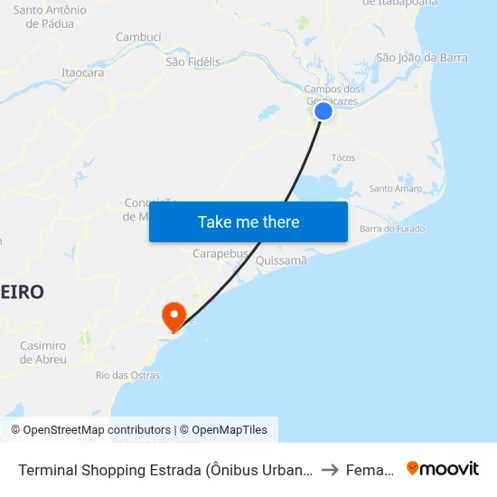 Terminal Shopping Estrada (Ônibus Urbano) to Femass map
