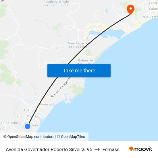 Avenida Governador Roberto Silveira, 95 to Femass map