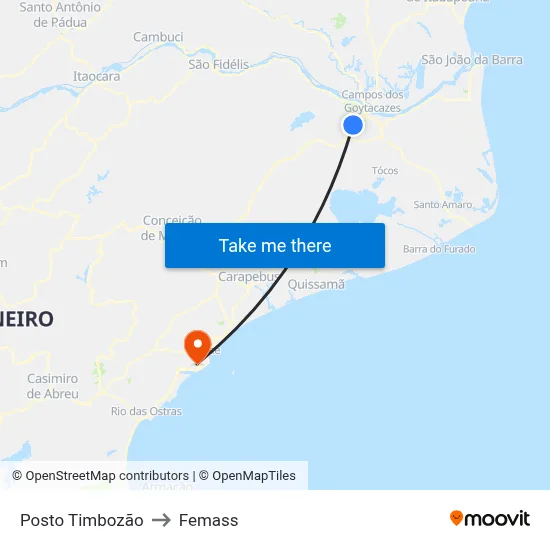 Posto Timbozão to Femass map