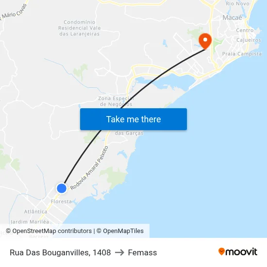 Rua Das Bouganvilles, 1408 to Femass map