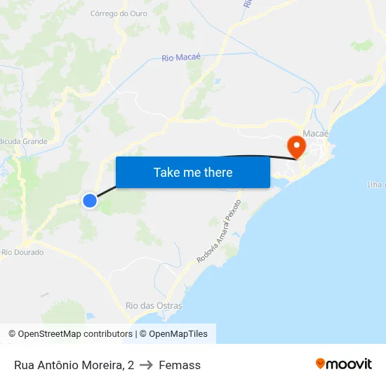 Rua Antônio Moreira, 2 to Femass map