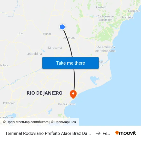 Terminal Rodoviário Prefeito Alaor Braz Da Fonseca (Porciúncula) to Femass map