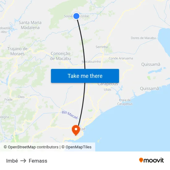 Imbé to Femass map