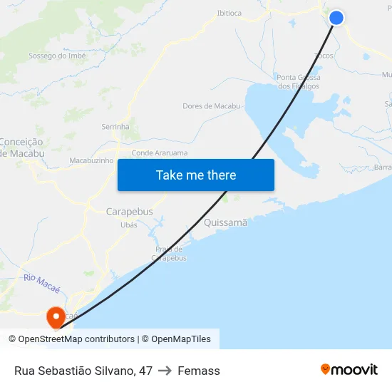 Rua Sebastião Silvano, 47 to Femass map