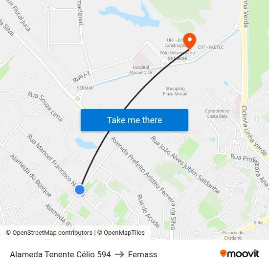 Alameda Tenente Célio 594 to Femass map
