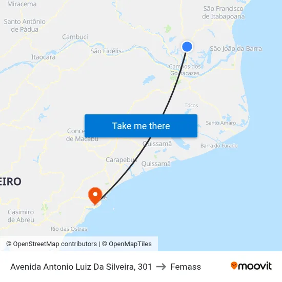 Avenida Antonio Luiz Da Silveira, 301 to Femass map