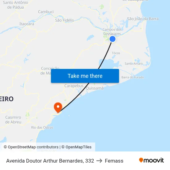 Avenida Doutor Arthur Bernardes, 332 to Femass map