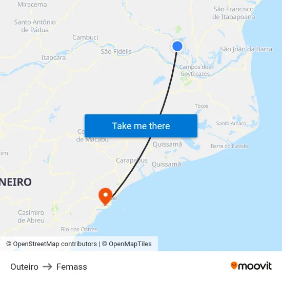 Outeiro to Femass map