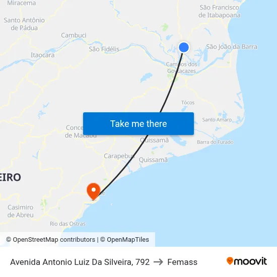 Avenida Antonio Luiz Da Silveira, 792 to Femass map