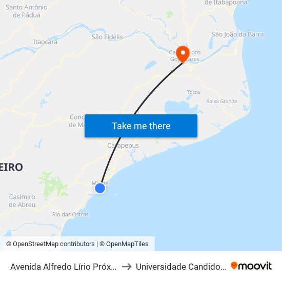 Avenida Alfredo Lírio Próximo Ao 80 to Universidade Candido Mendes map