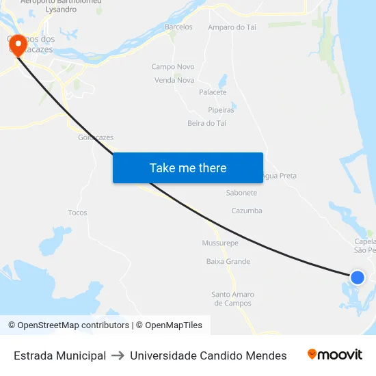 Estrada Municipal to Universidade Candido Mendes map