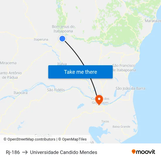 Rj-186 to Universidade Candido Mendes map