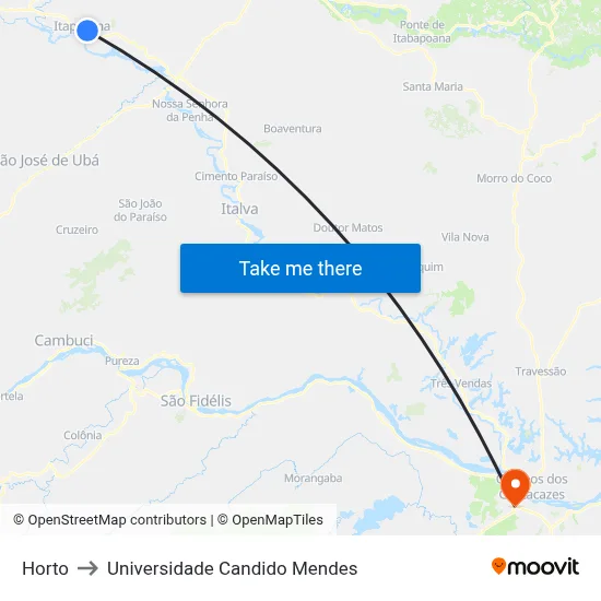 Horto to Universidade Candido Mendes map