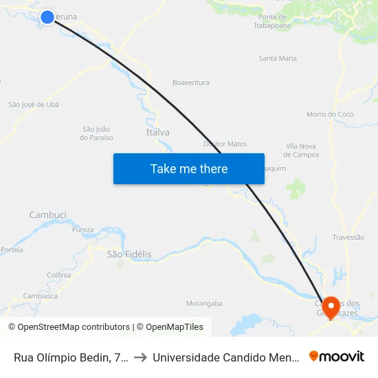 Rua Olímpio Bedin, 750 to Universidade Candido Mendes map