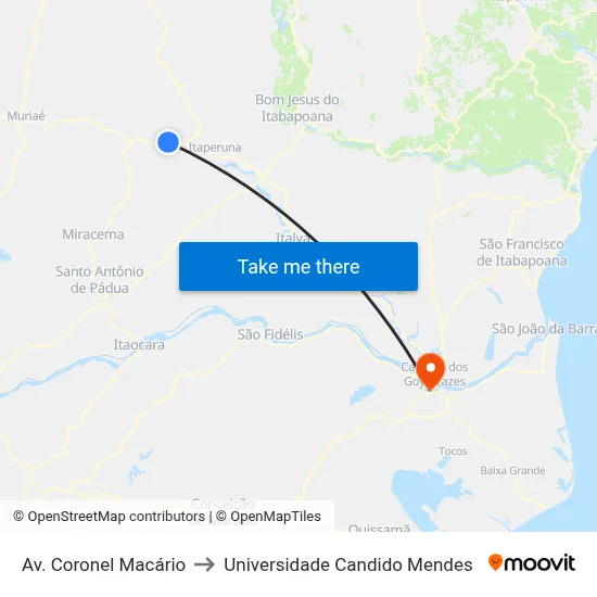 Av. Coronel Macário to Universidade Candido Mendes map