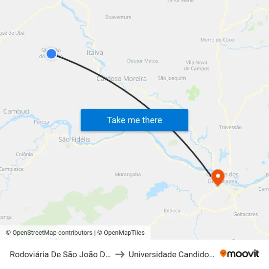 Rodoviária De São João Do Paraíso to Universidade Candido Mendes map