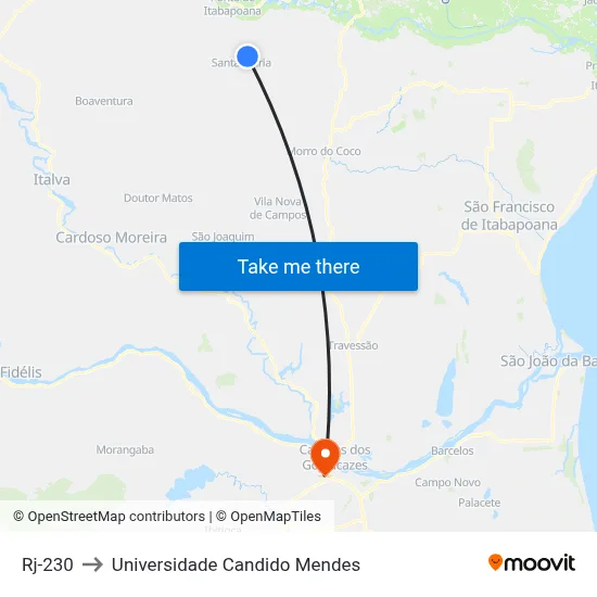 Rj-230 to Universidade Candido Mendes map