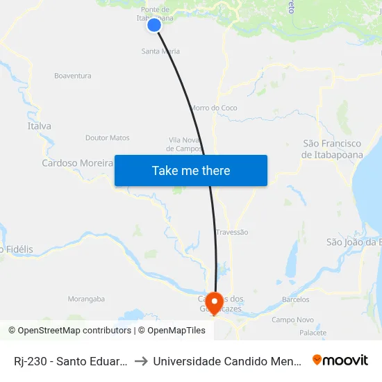 Rj-230 - Santo Eduardo to Universidade Candido Mendes map