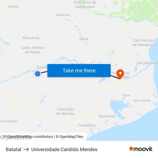 Batatal to Universidade Candido Mendes map