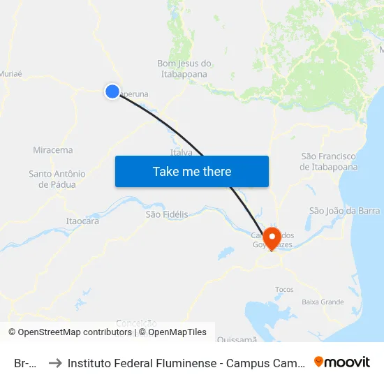 Br-356 to Instituto Federal Fluminense - Campus Campos Centro map